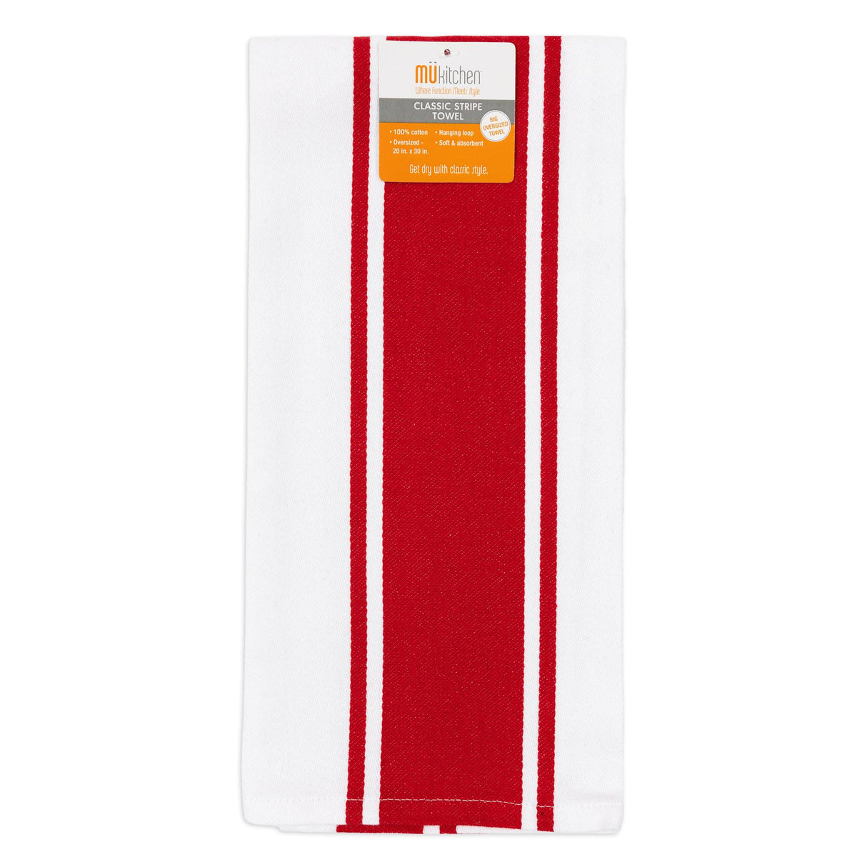 MÜkitchen 100% Classic Stripe Towel - Crimson, 20"x30"-813278023998-LR-315994-1-LR eShop