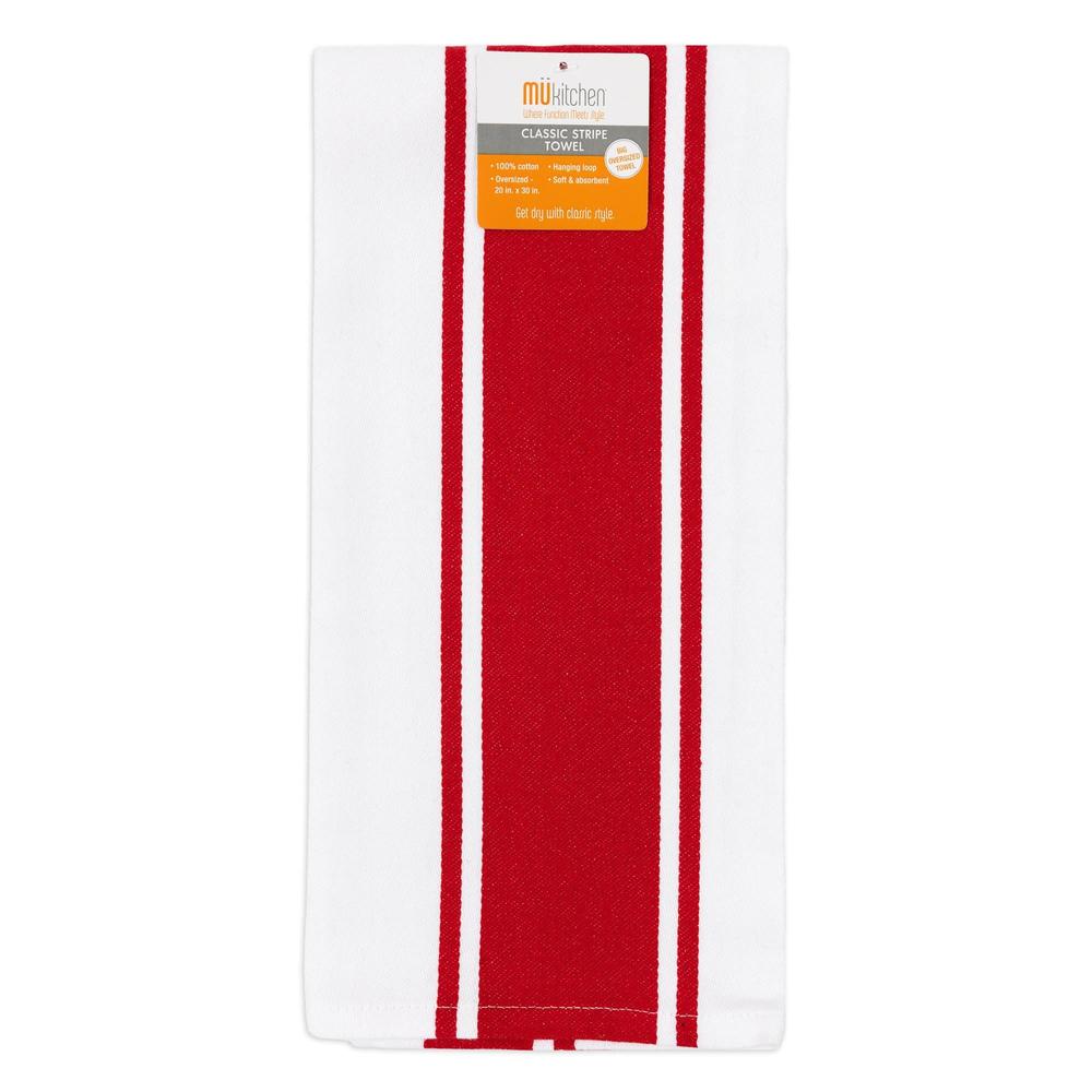 MÜkitchen 100% Classic Stripe Towel - Crimson, 20"x30"-813278023998-LR-315994-1-LR eShop