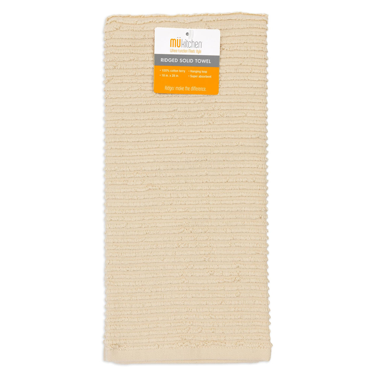 MÜkitchen 100% Cotton Ridged Solid Towel - Oatmeal, 18"x28"-813278023714-LR-315843-1-LR eShop