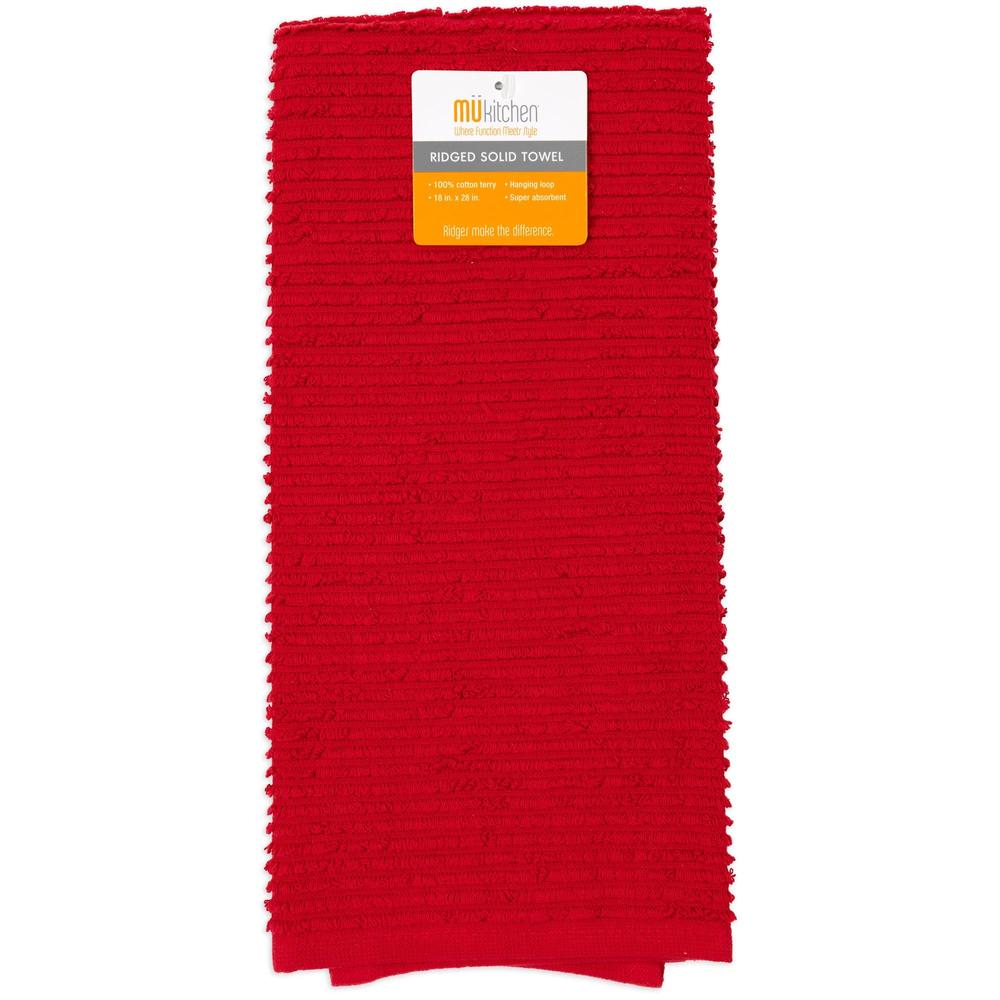 MÜkitchen 100% Cotton Ridged Solid Towel - Ruby, 18"x28"-813278020065-LR-315842-1-LR eShop