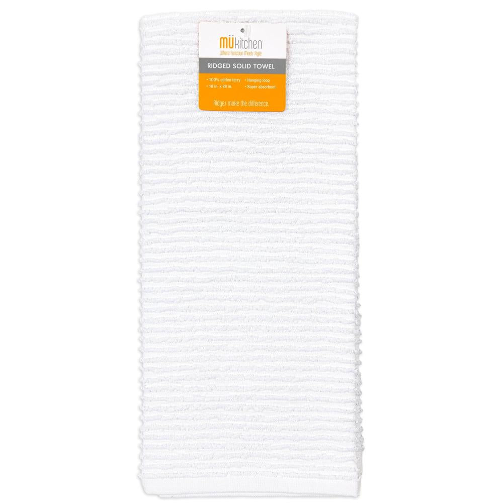 MÜkitchen 100% Cotton Ridged Solid Towel - White, 18"x28"-811700018604-LR-319047-1-LR eShop