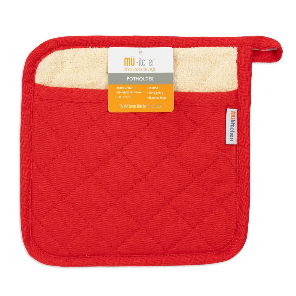 MÜkitchen 100% Cotton Terry-Lined 9"x9" Potholder - Crimson-811700013074-LR-315976-1-LR eShop