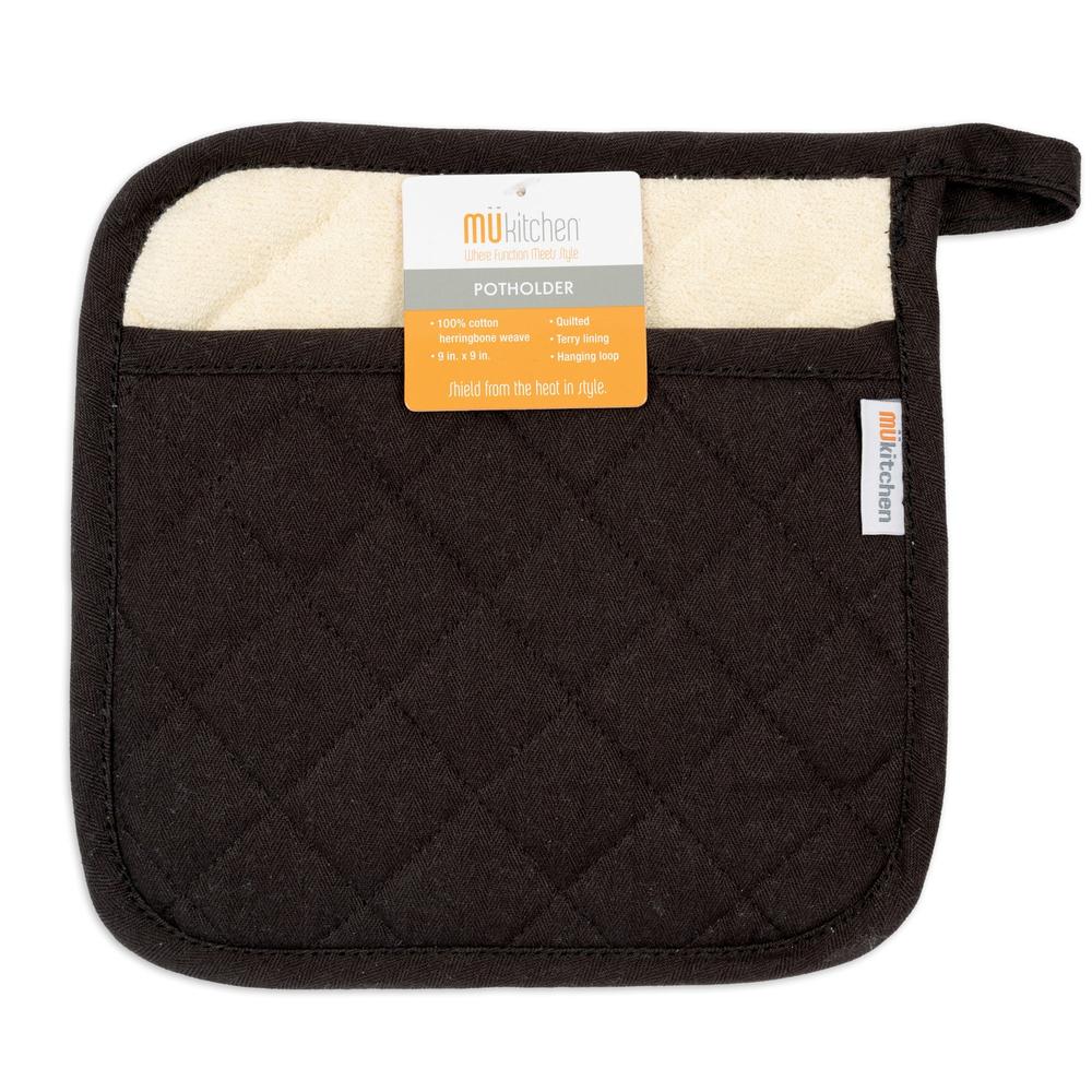 MÜkitchen 100% Cotton Terry-Lined 9"x9" Potholder - Onyx-811700013081-LR-321614-1-LR eShop