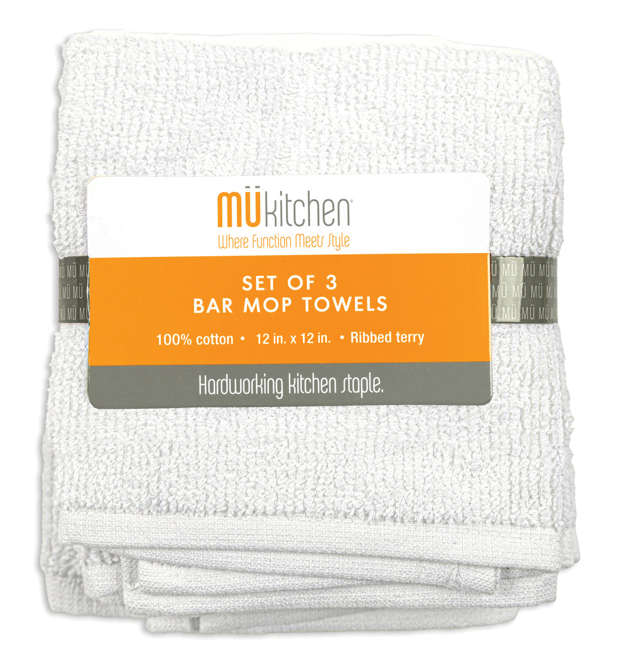 MÜkitchen Cotton Bar Mop Dishcloth - White, 12" x 12", 3 Count-811700015450-LR-315984-1-LR eShop