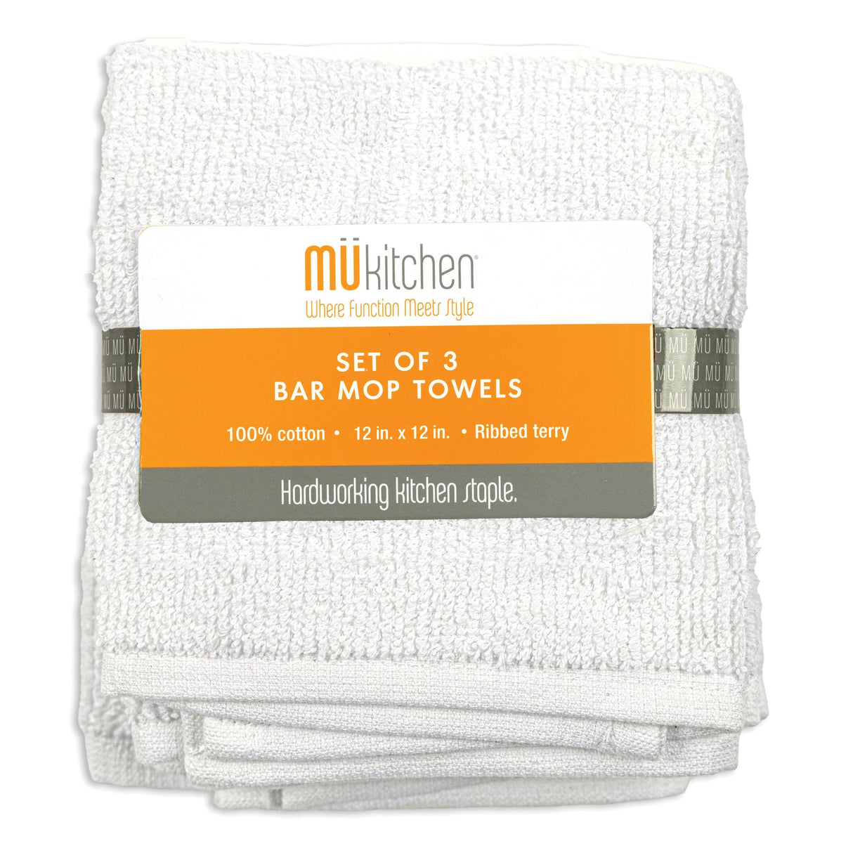 MÜkitchen Cotton Bar Mop Dishcloth - White, 12" x 12", 3 Count-811700015450-LR-315984-1-LR eShop