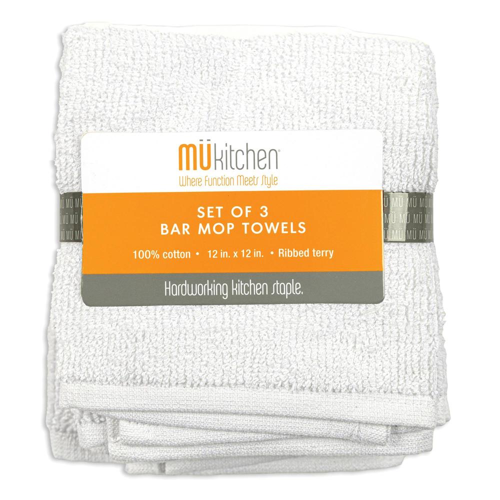 MÜkitchen Cotton Bar Mop Dishcloth - White, 12" x 12", 3 Count-811700015450-LR-315984-1-LR eShop