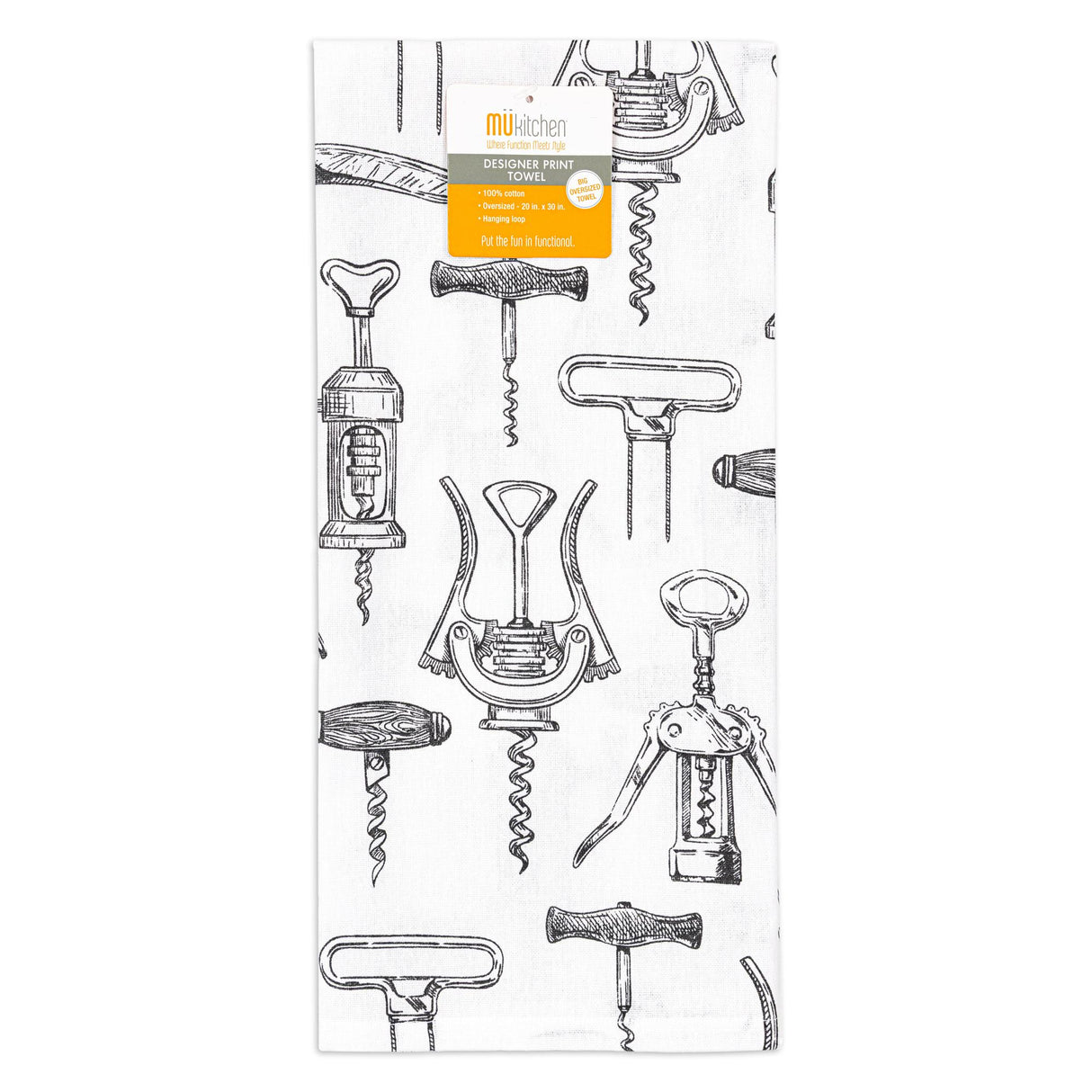 MÜkitchen Designer Print 100% Cotton Towel - Corkscrews, 20"x30"-810042570269-LR-338388-1-LR eShop
