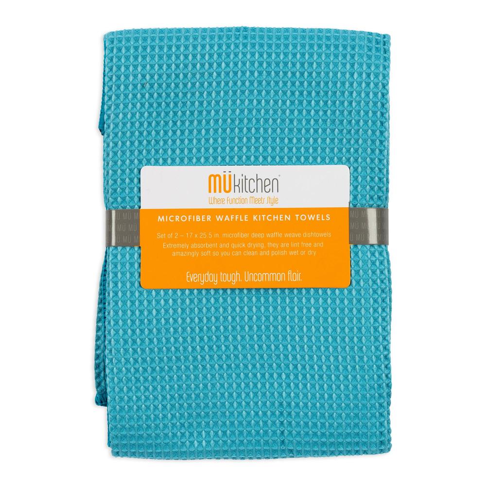 MÜkitchen Microfiber Waffle Dishtowel - Sea Blue, 17" x 25.5", 2 Count-811700012442-LR-316008-1-LR eShop