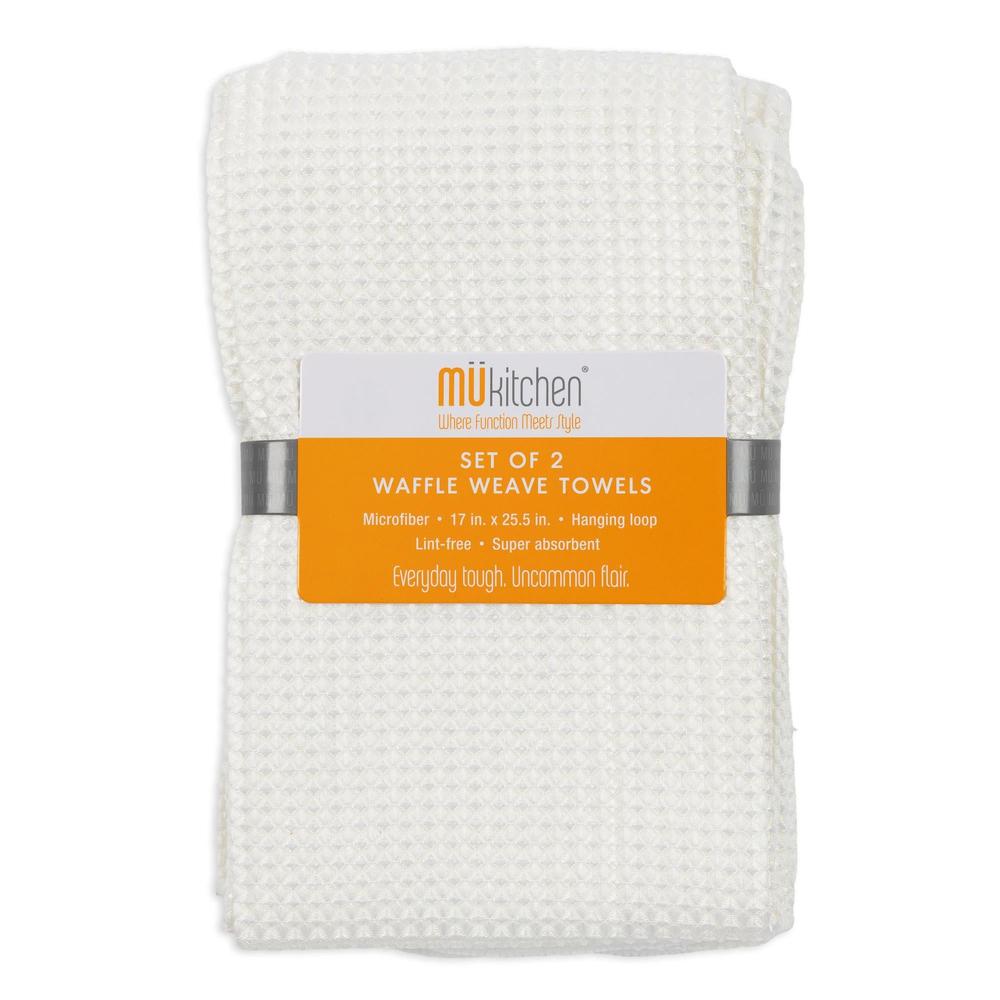 MÜkitchen Microfiber Waffle Dishtowel - White, 17" x 25.5", 2 Count-811700011377-LR-316007-1-LR eShop