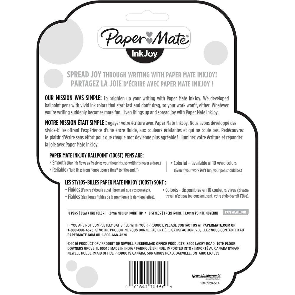 Paper Mate InkJoy Medium Point Ballpoint Pens - Black, 8 count-071641103979-LR-303603-4-LR eShop