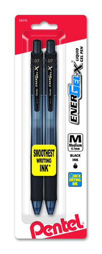 Pentel EnerGel-X Retractable Liquid Gel Pen, Medium Line - Black Ink, 2 count-072512243763-LR-271397-1-LR eShop