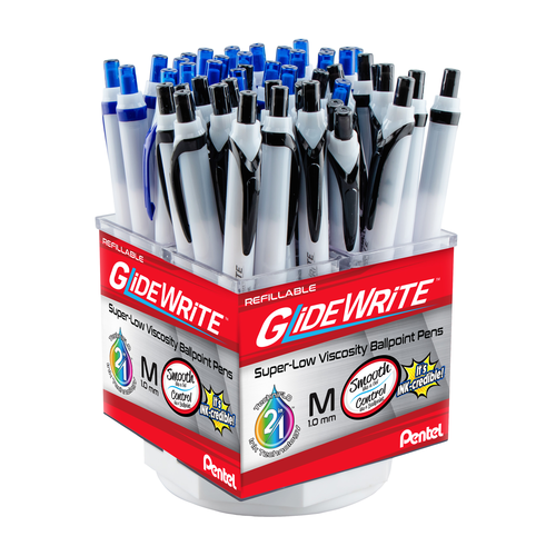 Pentel GlideWrite with TechniFlo Ink Ballpoint Pen, Medium Line Assorted Black and Blue Ink, 48 Piece Display-072512279717-LR-336738-1-LR eShop