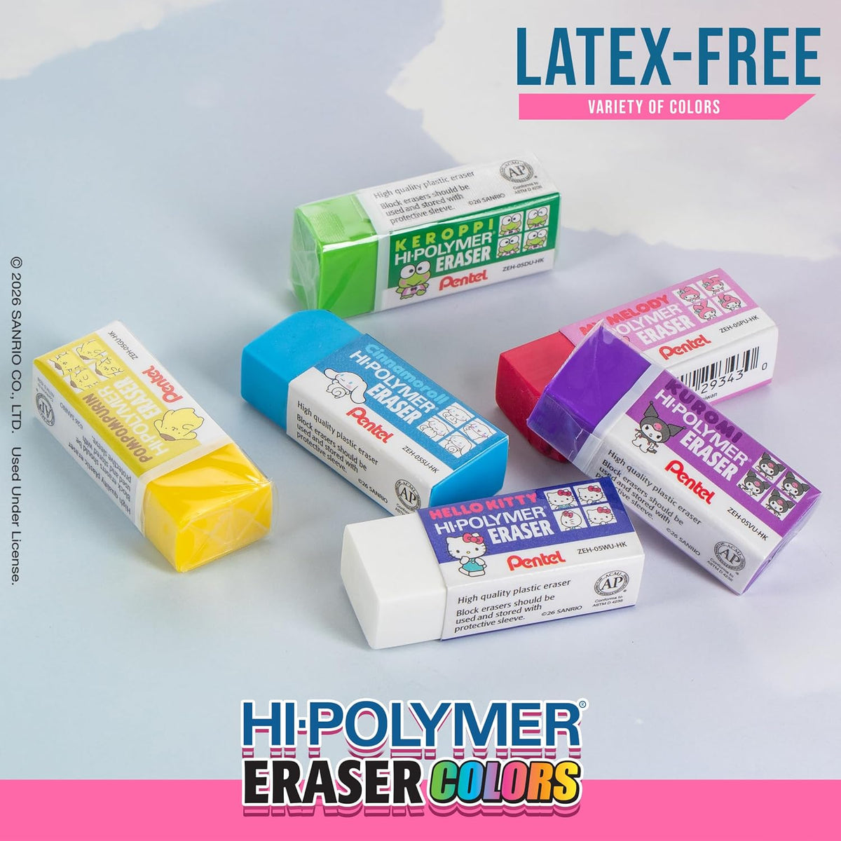 Pentel Hi-Polymer Block Eraser Colors - Limited Edition Hello Kitty and Friends, 6 count-072512293522-LR-365258-6-LR eShop