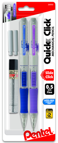 Pentel Quick Click Mechanical Pencil With Lead and Eraser Refills, 0.5 mm - Assorted Colors, 2 count-072512269503-LR-325285-1-LR eShop