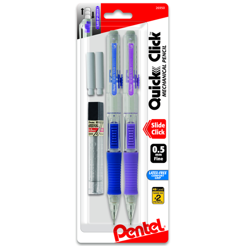 Pentel Quick Click Mechanical Pencil With Lead and Eraser Refills, 0.5 mm - Assorted Colors, 2 count-072512269503-LR-325285-1-LR eShop