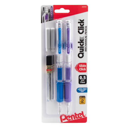 Pentel Quick Click Mechanical Pencil With Lead and Eraser Refills, 0.5 mm - Assorted Colors, 2 count-072512269503-LR-325285-11-LR eShop