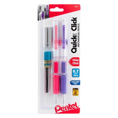 Pentel Quick Click Mechanical Pencil With Lead and Eraser Refills, 0.7 mm - Assorted Colors, 2 count-072512269718-LR-325286-11-LR eShop