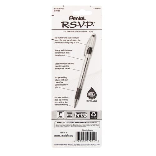 Pentel R.S.V.P. Ballpoint Pen, Fine Line - Blue Ink, 2 count-072512070215-LR-107693-12-LR eShop