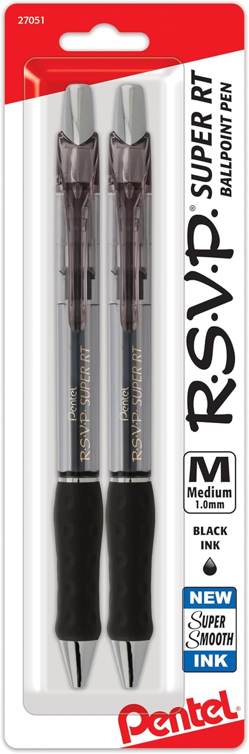 Pentel R.S.V.P. Super RT Ballpoint Pen, Medium Line - Black Ink, 2 count-072512270516-LR-325278-1-LR eShop