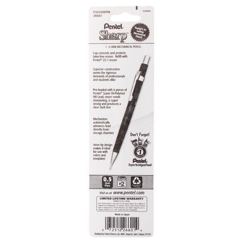 Pentel Sharp Mechanical Pencil, 0.5mm - Assorted Metallic Barrels, 1 count-072512266014-LR-326250-14-LR eShop