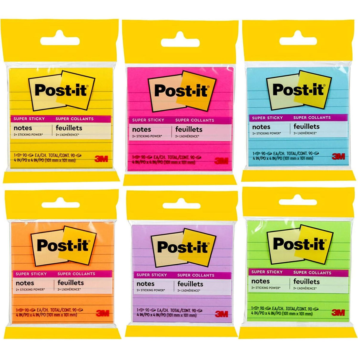 Post-it Super Sticky Notes Single Lined Pad - Energy Boost Collection, 4" x 4"-021200468551-LR-300779-1-LR eShop
