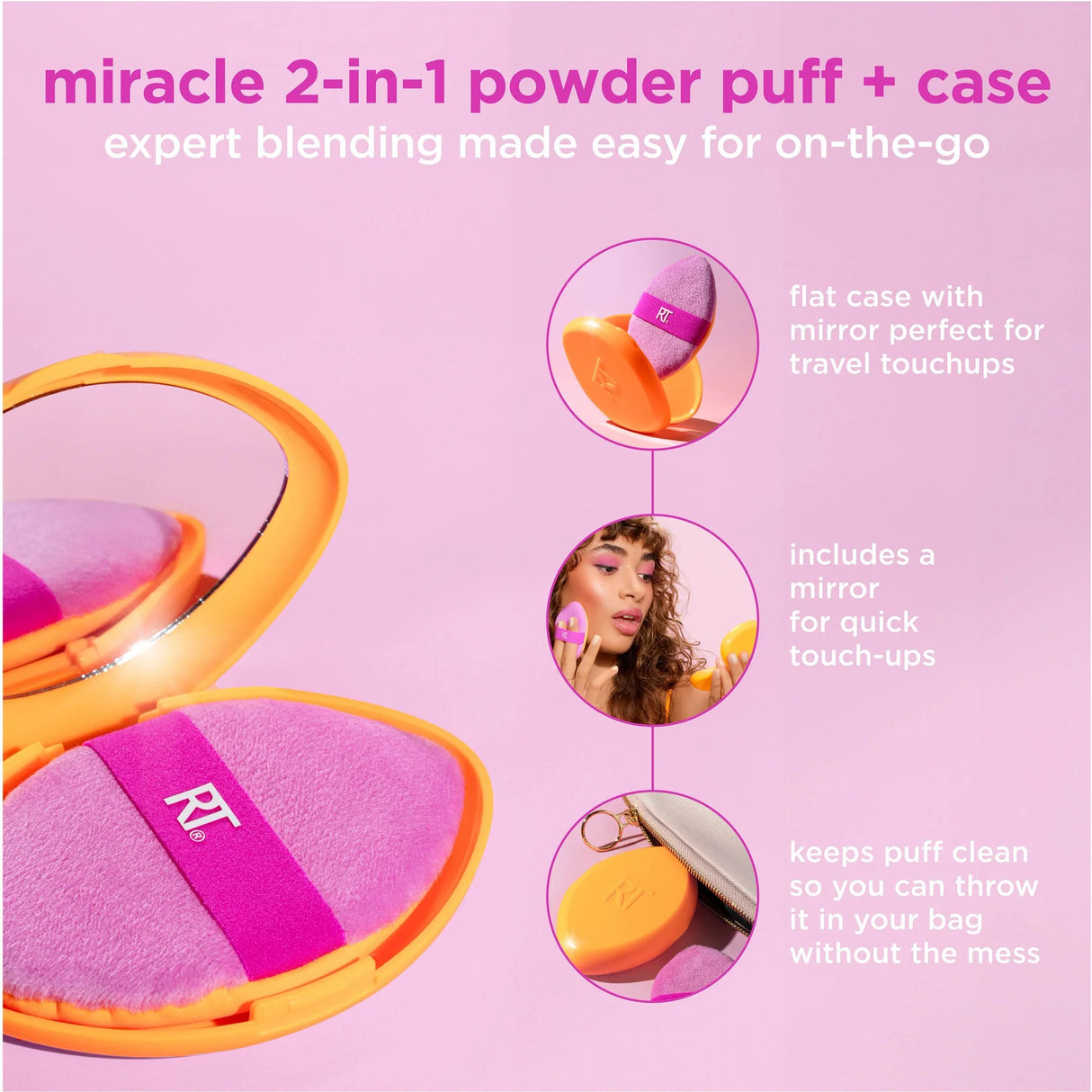 Real Techniques Miracle 2-In-1 Powder Puff + Travel Case-079625445107-LR-361249-12-LR eShop