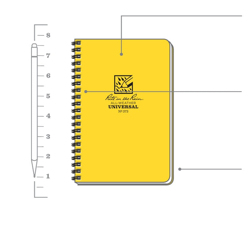 Rite in the Rain Side Spiral Notebook - Yellow, 4.625" x 7"-632281393115-LR-324519-3-LR eShop