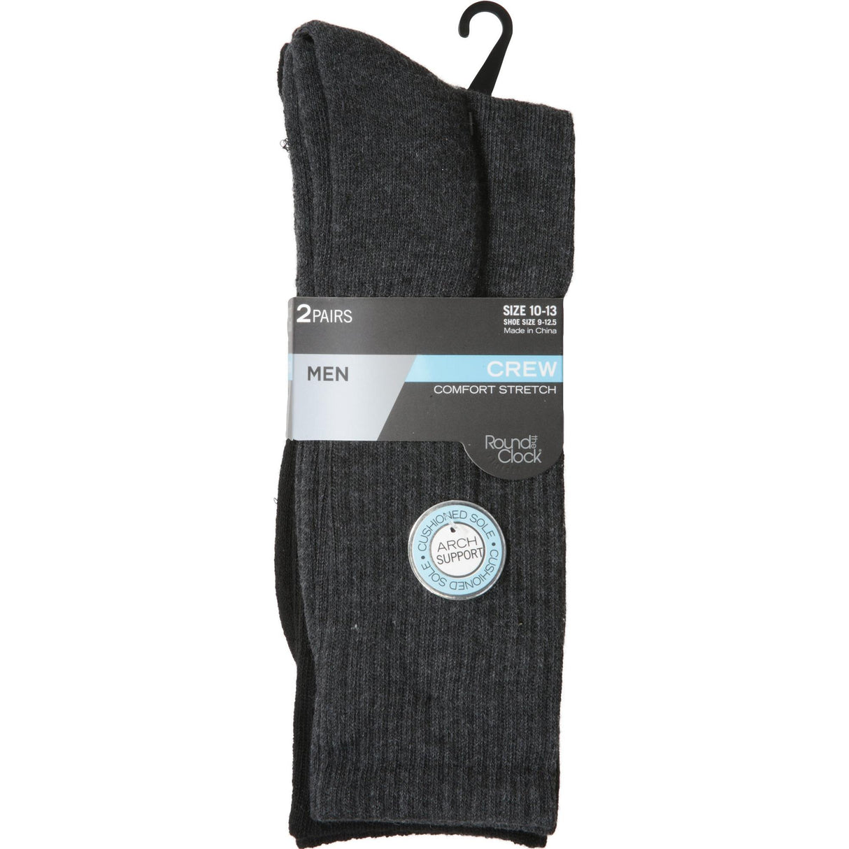 Round the Clock Men's Comfort Stretch Crew Socks, Sizes 10-13 - Charcoal, 2 count-605968001832-LR-345964-1-LR eShop