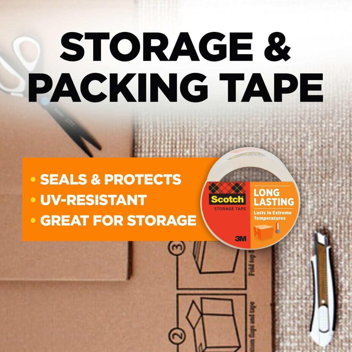 Scotch Long Lasting Packaging Tape Designed to Stay Sealed in Weather Extremes - Clear, 2" x 55 yds-051131645967-LR-179620-2-LR eShop