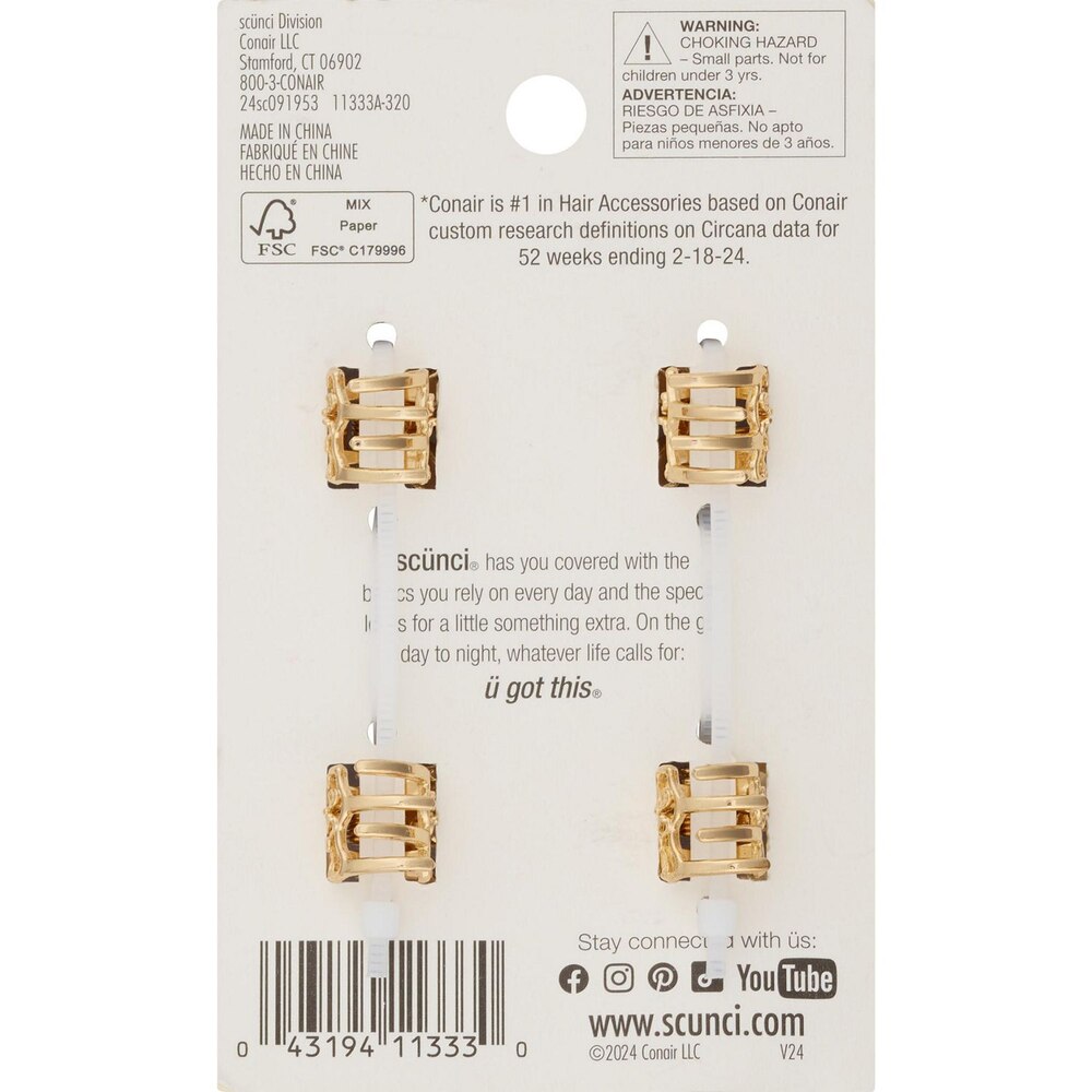 scünci All Day Hold Butterfly Claw Clips - Gold, 4 count-043194113330-LR-359255-2-LR eShop