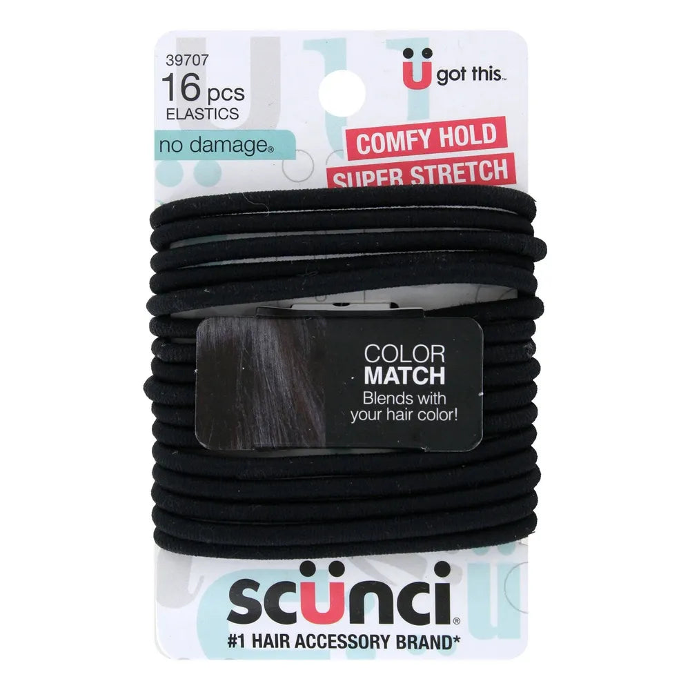 scünci Color Match No-Damage Comfy Hold Hair Elastics - Black, 16 count-043194397075-LR-274401-1-LR eShop