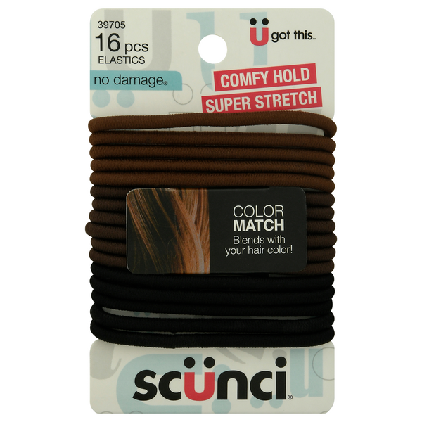 scünci Color Match No-Damage Comfy Hold Hair Elastics - Brunette, 16 count-043194397051-LR-274574-1-LR eShop