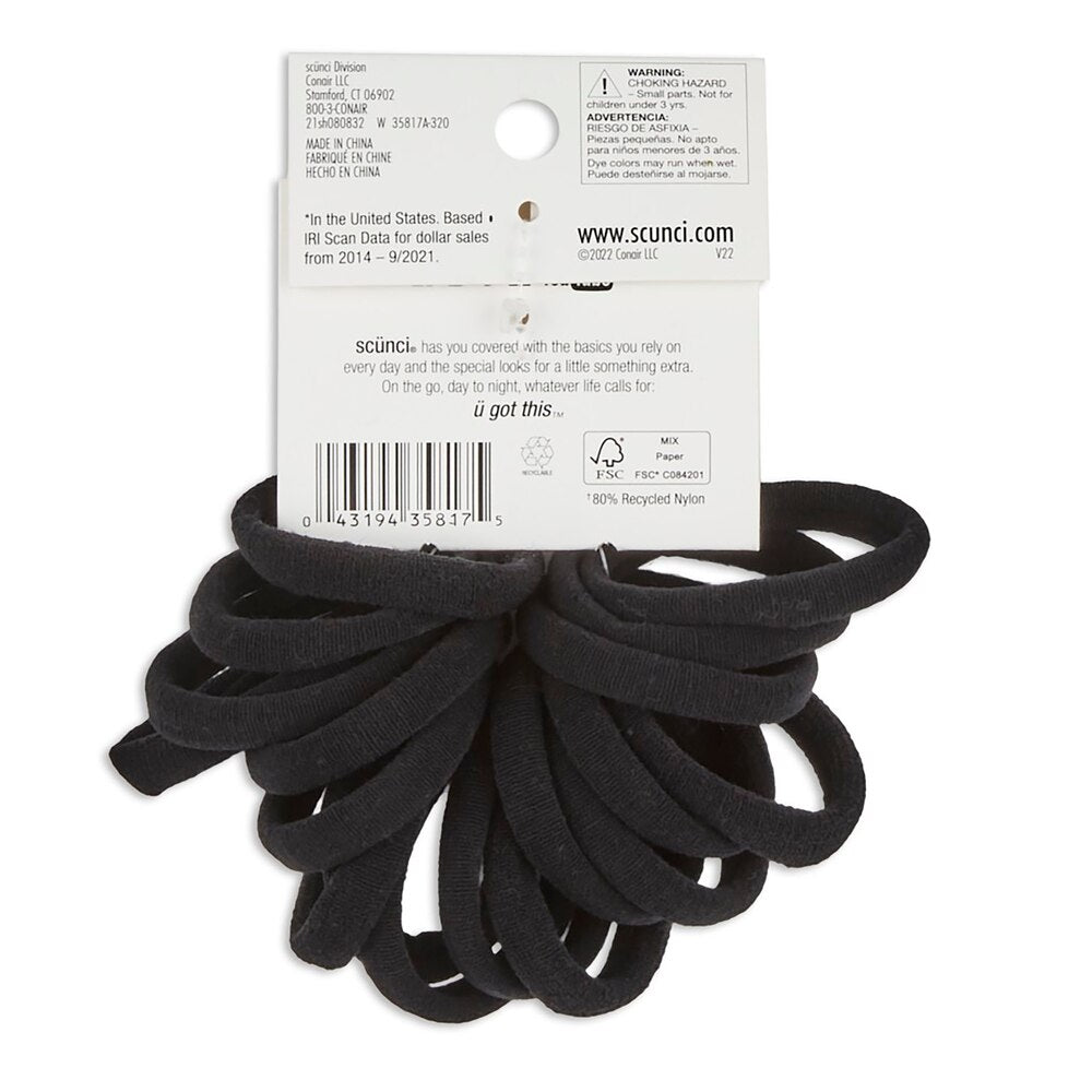 scünci Consciously Minded Recycled Nylon Ponytailers - Black, 18 count-043194358175-LR-364137-2-LR eShop