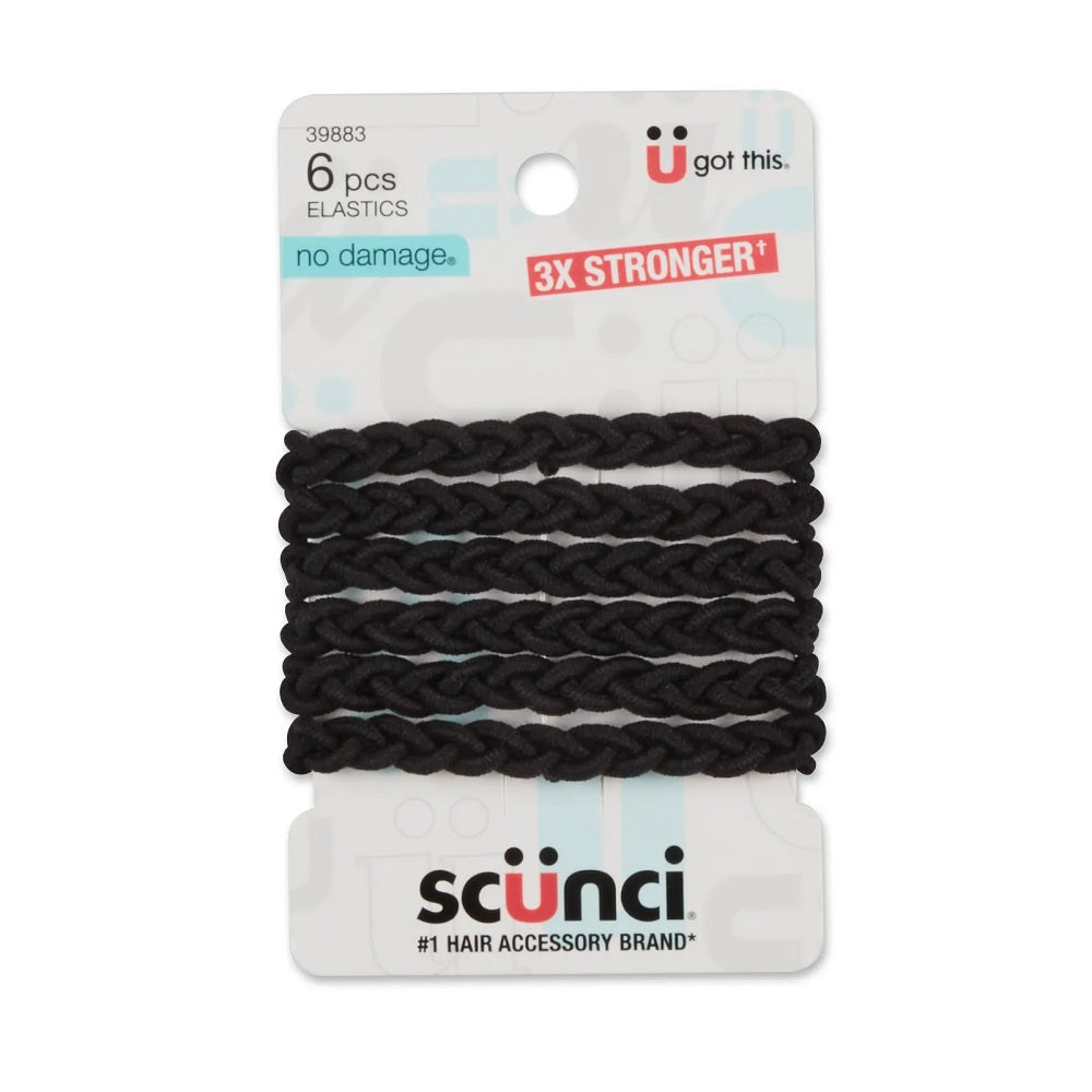 scünci Everday & Active No Damage Hair Strand Elastics - Black, 6 count-043194398836-LR-273985-1-LR eShop