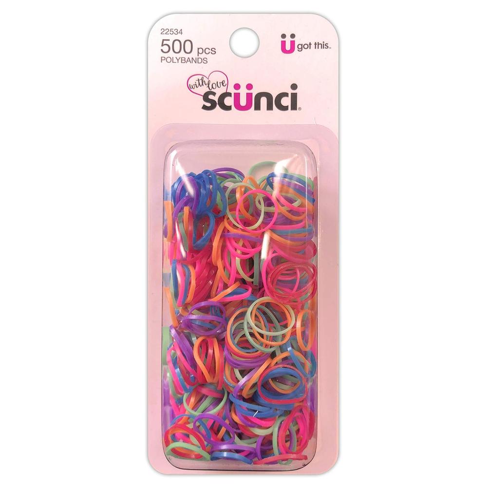 scünci Girl No Damage Poly Band Hair Elastics - Assorted Brights, 500 count-043194225347-LR-211681-1-LR eShop