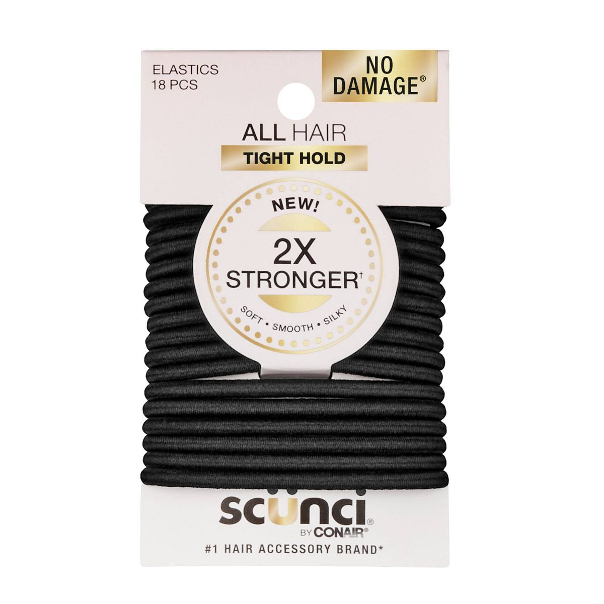 scünci No Damage 2X Stronger Elastic Hair Ties for All Hair - Black, 18 count-043194101412-LR-364128-1-LR eShop