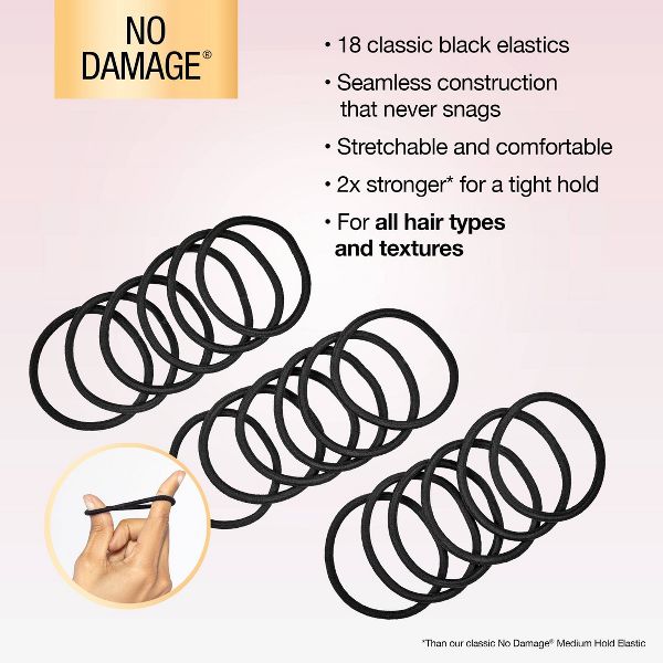 scünci No Damage 2X Stronger Elastic Hair Ties for All Hair - Black, 18 count-043194101412-LR-364128-5-LR eShop