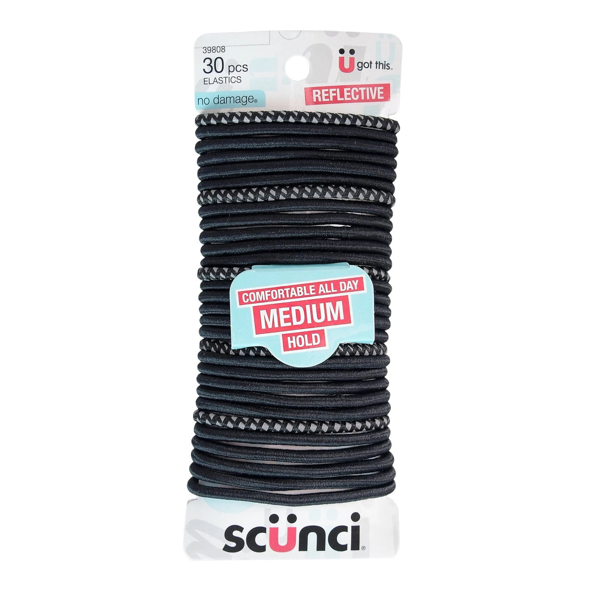 scünci No-Damage Elastic Stretch Hairbands - Black With Assorted Reflective, 30 count-043194398089-LR-335028-1-LR eShop