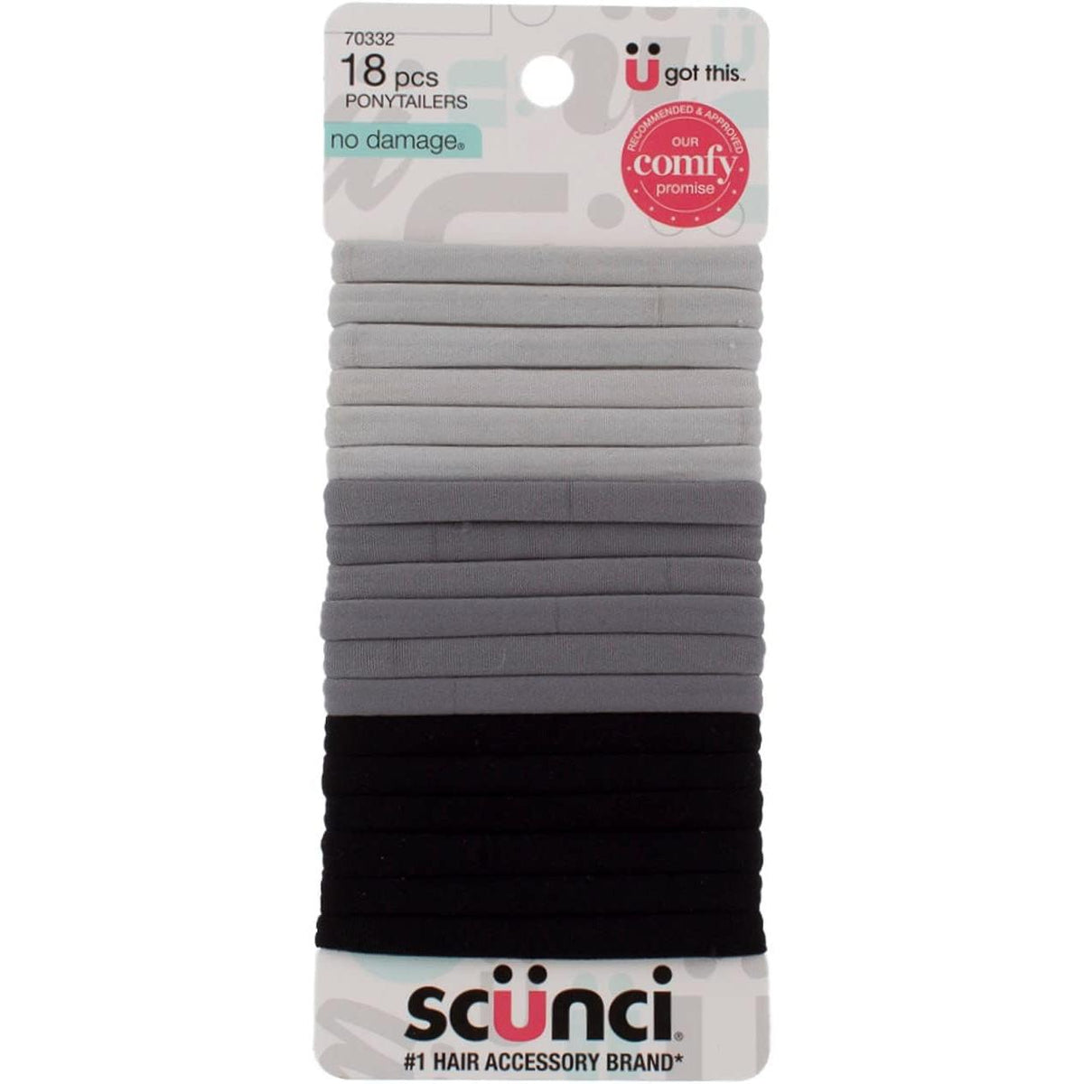 scünci No Damage Hair Ties Elastic Ponytailers - Gray Shades, 18 count-043194703326-LR-341246-1-LR eShop