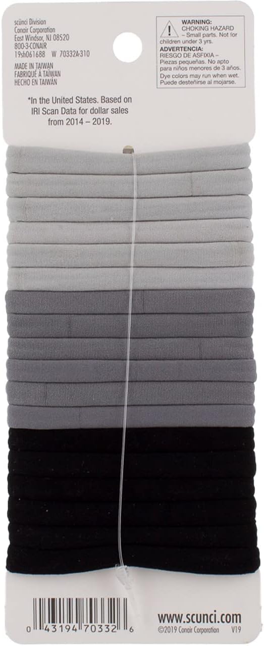 scünci No Damage Hair Ties Elastic Ponytailers - Gray Shades, 18 count-043194703326-LR-341246-2-LR eShop