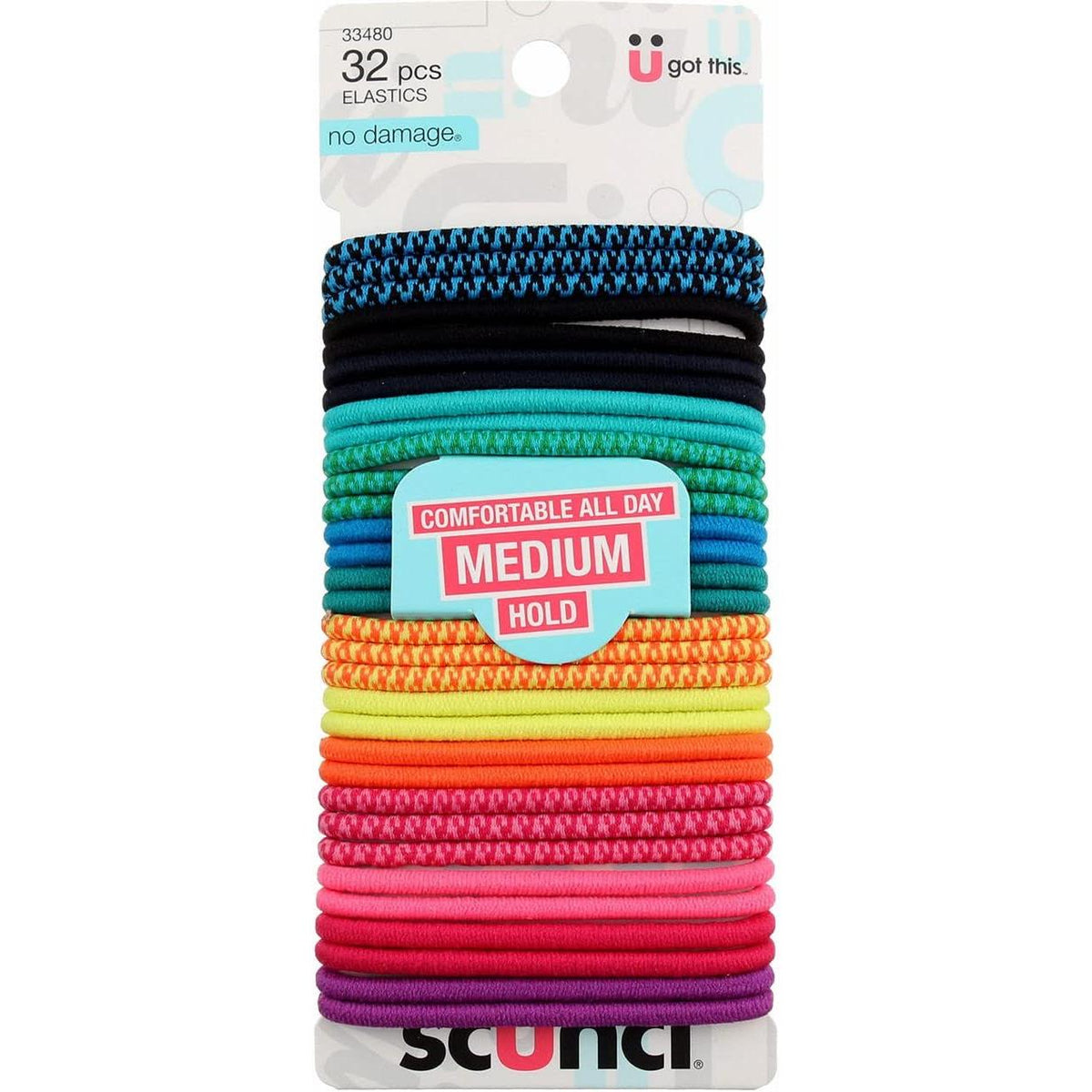 scünci No Damage Medium Hold Elastics - Assorted Brights and Patterns, 32 count-043194334803-LR-335056-1-LR eShop