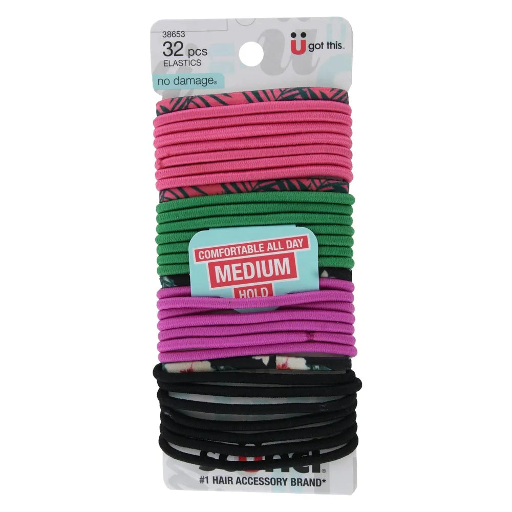 scünci No Damage Medium Hold Hair Elastics - Assorted Brights and Patterns, 32 count-043194386536-LR-325859-1-LR eShop