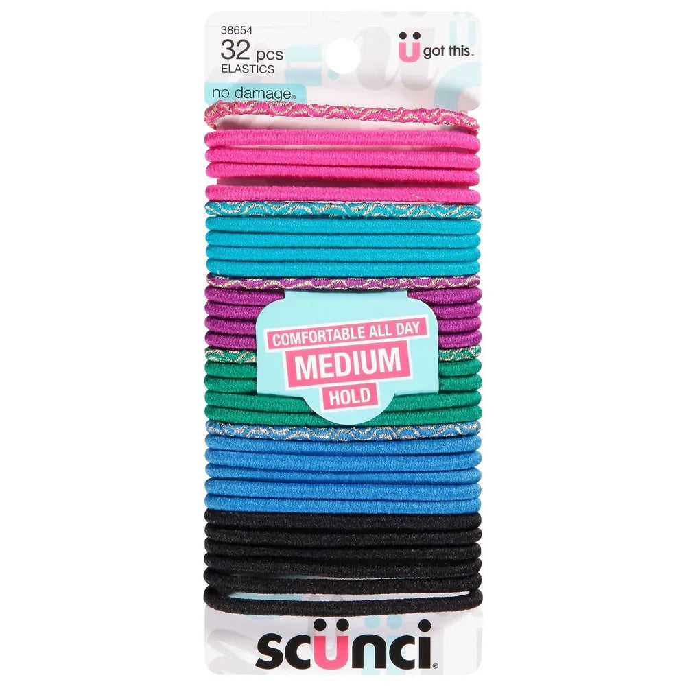 scünci No Damage Medium Hold Hair Elastics - Assorted Colors, 32 count-043194386543-LR-301833-1-LR eShop