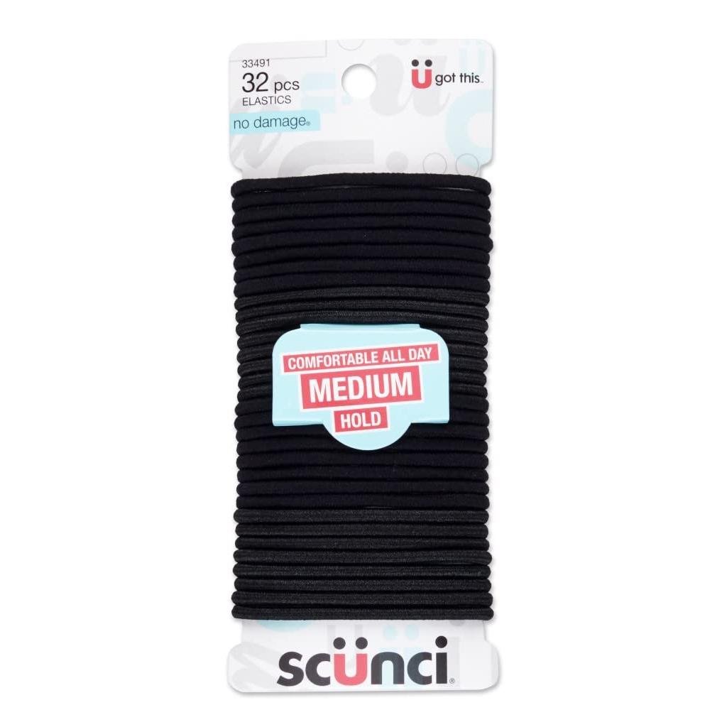 scünci No Damage Medium Hold Mixed Satin & Regular Hair Elastics - Black, 32 count-043194334919-LR-335059-1-LR eShop