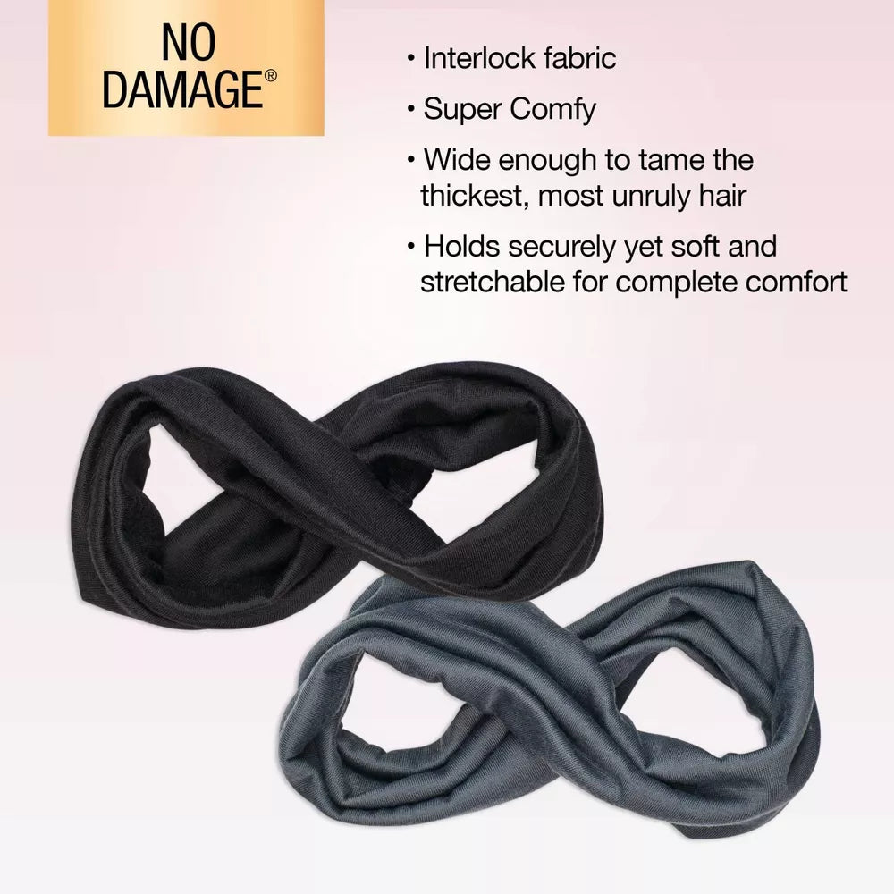 scünci No Damage Total Comfort Extra Wide Headbands - Gray and Black, 2 count-043194383801-LR-274379-5-LR eShop