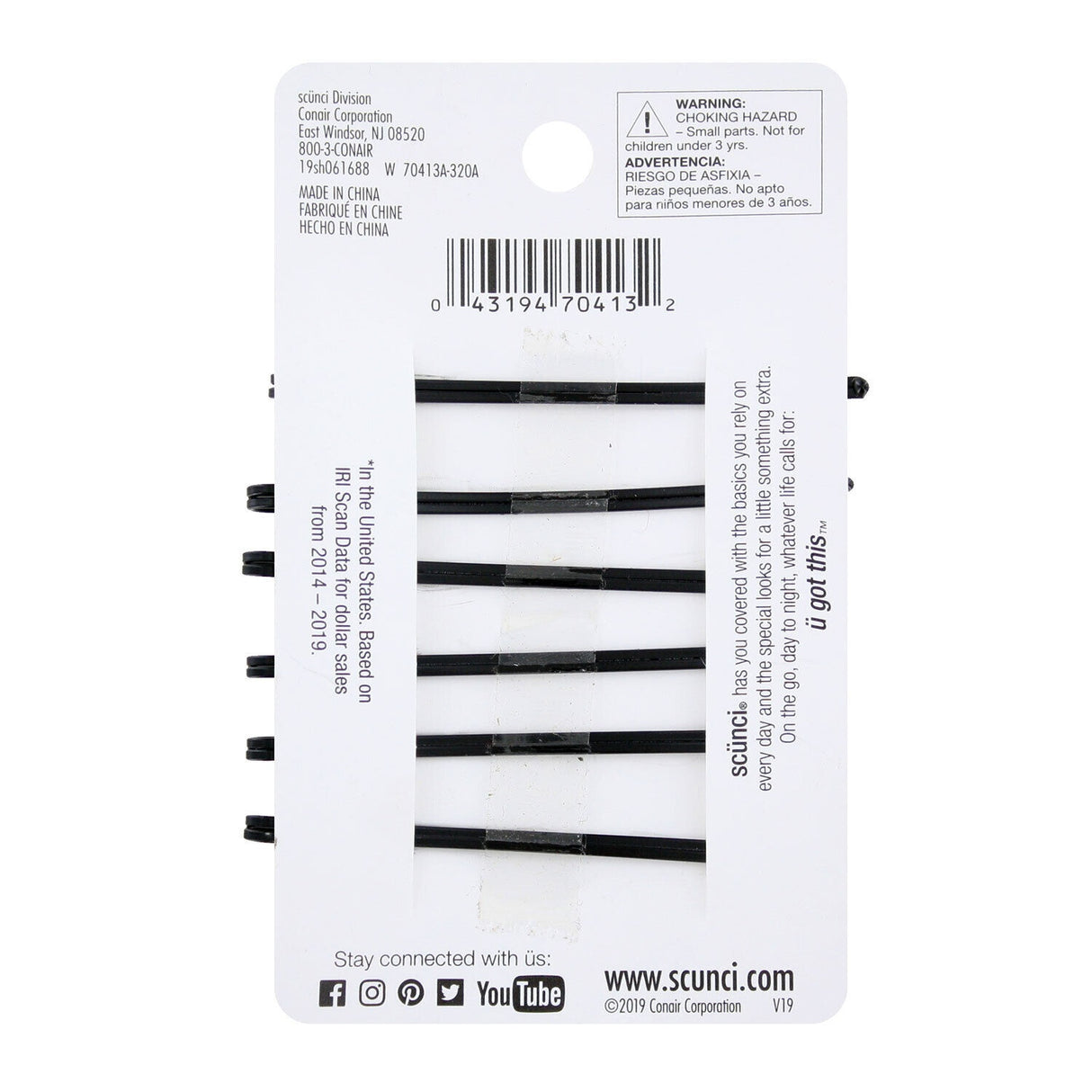 scünci Open-Center Shaped Bobby Pins - Matte Black, 6 count-043194704132-LR-348450-2-LR eShop