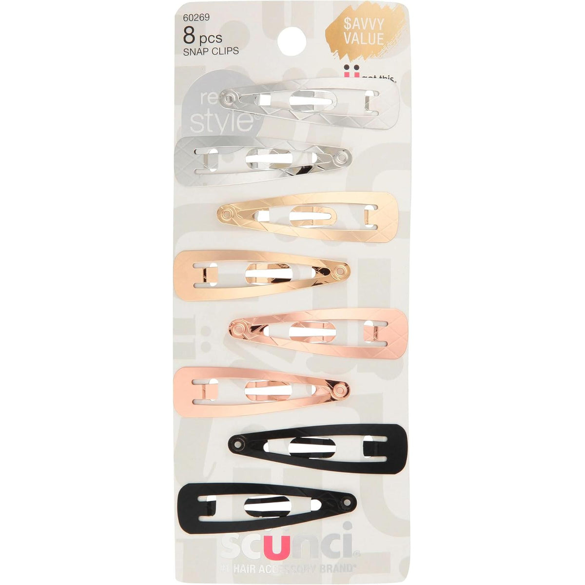 scünci Real Style Metal Snap Clips - Assorted Metals, 8 count-043194602698-LR-350168-1-LR eShop