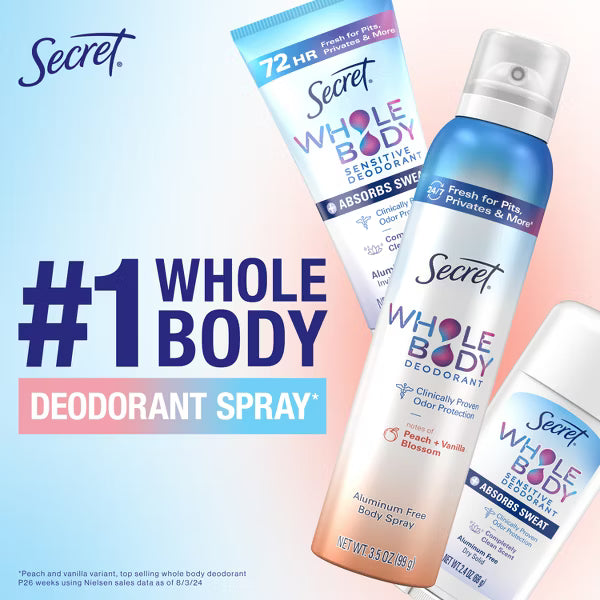 Secret Whole Body Aluminum-Free Deodorant Spray - Peach & Vanilla, 1 oz-030772170151-LR-356135-2-LR eShop