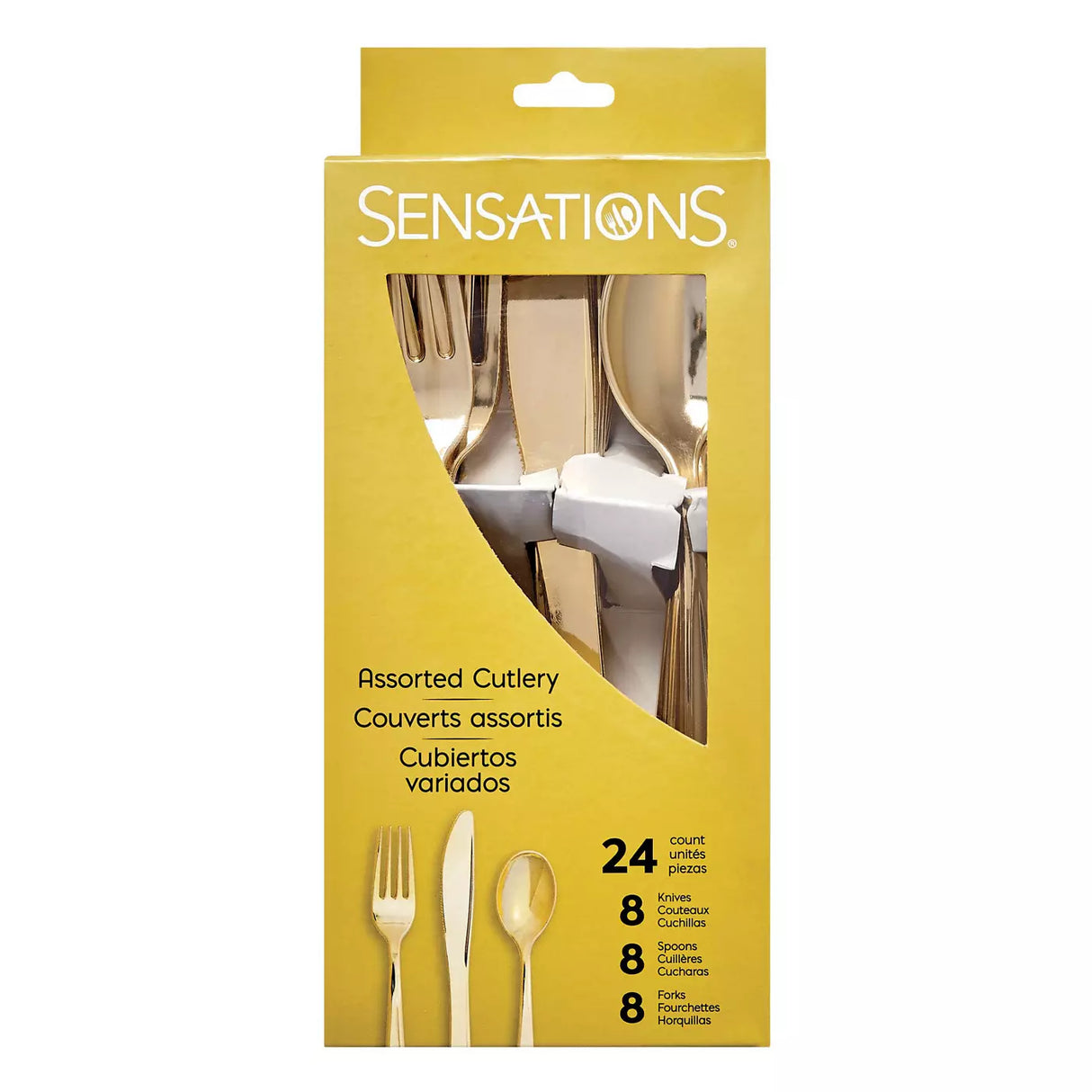 SENSATIONS Assorted Plastic Cutlery - Gold, 24 count-092352991013-LR-361380-1-LR eShop