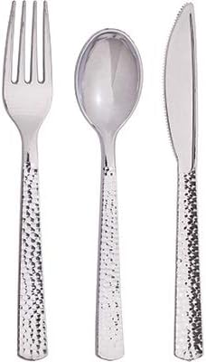 SENSATIONS Assorted Plastic Cutlery - Hammered Metallic Silver, 24 count-092352988990-LR-354388-2-LR eShop